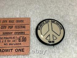 1969 TICKET ATLANTIC CITY POP FESTIVAL PIN BADGE Pinback Janis Joplin Woodstock