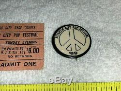 1969 TICKET ATLANTIC CITY POP FESTIVAL PIN BADGE Pinback Janis Joplin Woodstock