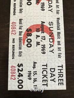 1969 Vintage Woodstock Festival 3 Day Ticket Untorn Good Condition 100% Original