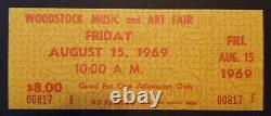 1969 WOODSTOCK Music + Art Fair Concert Festival Full Ticket Unused Friday