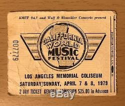 1979 Califfornia World Music Festival Los Angeles Concert Ticket Stub Van Halen