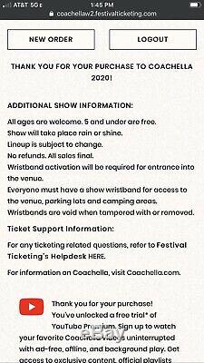 2 Passes Coachella Valley Music Festival 2020 GA 3-Day Passes (Weekend 2)