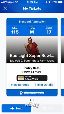 2 Super Bowl Music Festival Tickets Brono Mars and Cardi B NO RESERVE