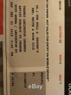 2 Tickets Red, White & Boom Music Festival Saturday 9/1/18 Lexington, KY