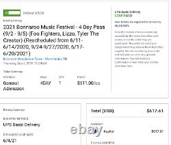 2021 Bonnaroo Music Festival 4 Day Pass 9/2-9/5 2021