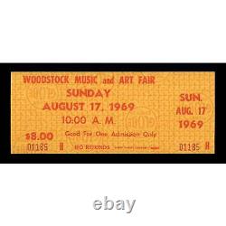 August 17, 1969 Woodstock Music Festival One-Day Full Unused Ticket