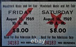 Authentic Woodstock Memories ticket 1969 Festival 3 day pass unused mint