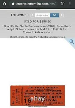 BLIND FAITH FESTIVAL 1969 CONCERT TICKET Eric Clapton Steve Winwood Ginger Baker