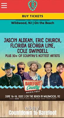 Barefoot Country Music Festival Ticket 4 DAY General Admission In Wildwood NJ