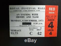 Genuin 1971 CROSBY and NASH Ticket from LONDONS ROYAL FESTIVAL HALL Rare