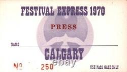 Grateful Dead / Janis Joplin 1970 Festival Express Calgary Press Pass / Ticket