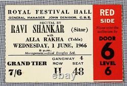 June 1966 Ravi Shankar ORIGINAL ticket stub to his Royal Festival Hall concert