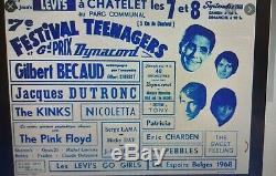 Lot de 10+concert+festival 1968+pink floyd ticket stub+Becaud+The Kinks+Dutronc