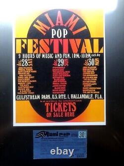 Monday December 30, 1968 Miami Pop Festival Concert Day 3 Ticket Stub & Flyer