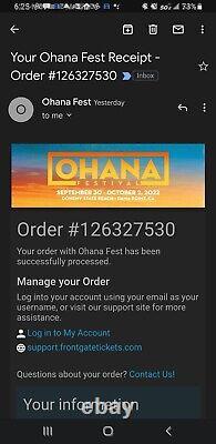 Ohana Music Festival (Eddie Vedder) 1 Day VIP tickets (2) Dana Point, CA. 10/1