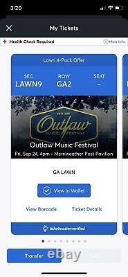 Outlaw Country Music Festival, 2 Lawn Tickets Tickets Will Be Emailed