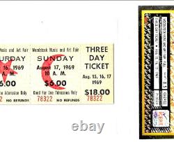 RARE 1969 WOODSTOCK MUSIC FESTIVAL 3-DAY AVANCE $18 Full TicketICERT 8.5 NM-MT