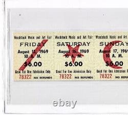 RARE 1969 WOODSTOCK MUSIC FESTIVAL 3-DAY AVANCE $18 Full TicketICERT 8.5 NM-MT