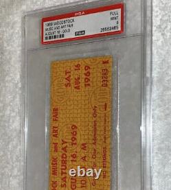Rare Unused? $8.00 Gold Ticket, Psa Mt-9woodstock Music Festival 1969, Hendrix