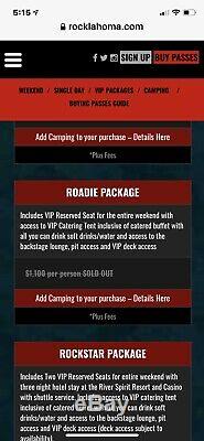 Rocklahoma Music Festival 3 Day Pass VIP Roadie Packages. 3 Tickets