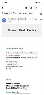 The lord Of The Rings Concert 2 Tickets The Cleveland Orchestra Blossom