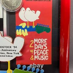 Vintage 1994 Framed Shadowbox WOODSTOCK 94 25th Anniversary Ticket Coin VIP PASS