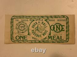Vintage ORIGINAL 1978 Texxas World Music Festival Official Meal Ticket Very RARE