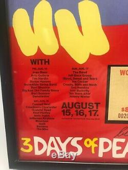 WOODSTOCK Poster/Ticket Music Festival 1969 Signed Autograph 11x14