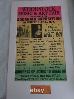 Woodstock 1969 Festival Matted Poster with Saturday Ticket