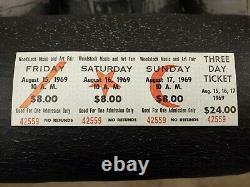Woodstock Festival 1969 3 Day Ticket NM Hendrix Janis Grateful Dead Music Gift