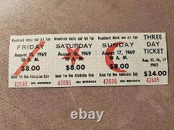 Woodstock Festival 1969 3 Day Ticket NM Hendrix Janis Grateful Dead Music Gift