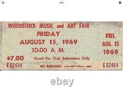 Woodstock Festival 1969 Original Unused $7.00 Ticket Friday August 15, 1969