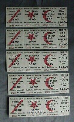 Woodstock Festival 1969 set of 5 sequential three day tickets 43755-43759