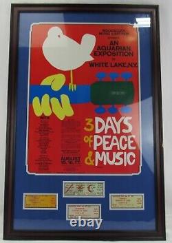 Woodstock Festival Poster with 4 Tickets Framed 18x25 Poster COA